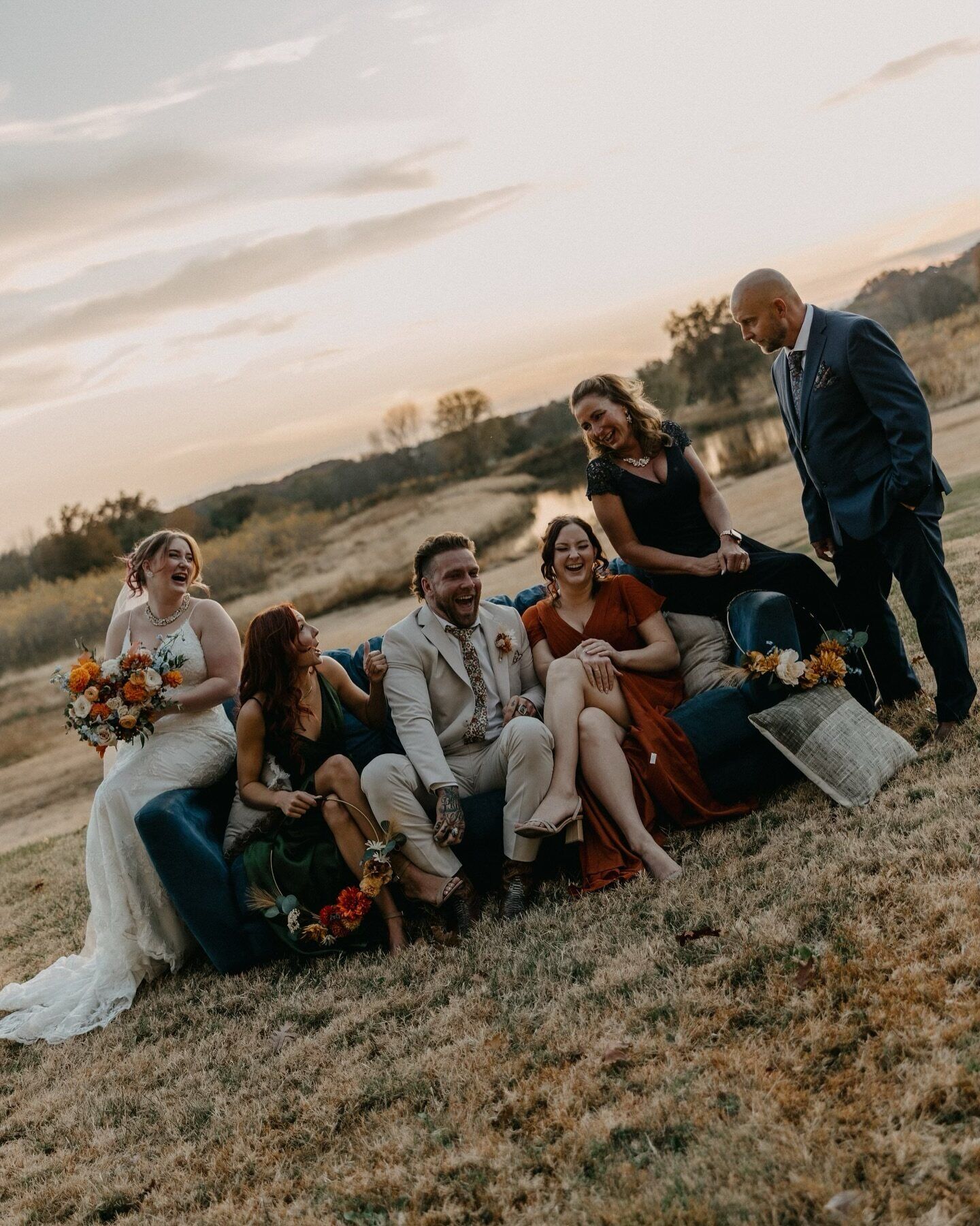 Wedding party celebrating outdoors