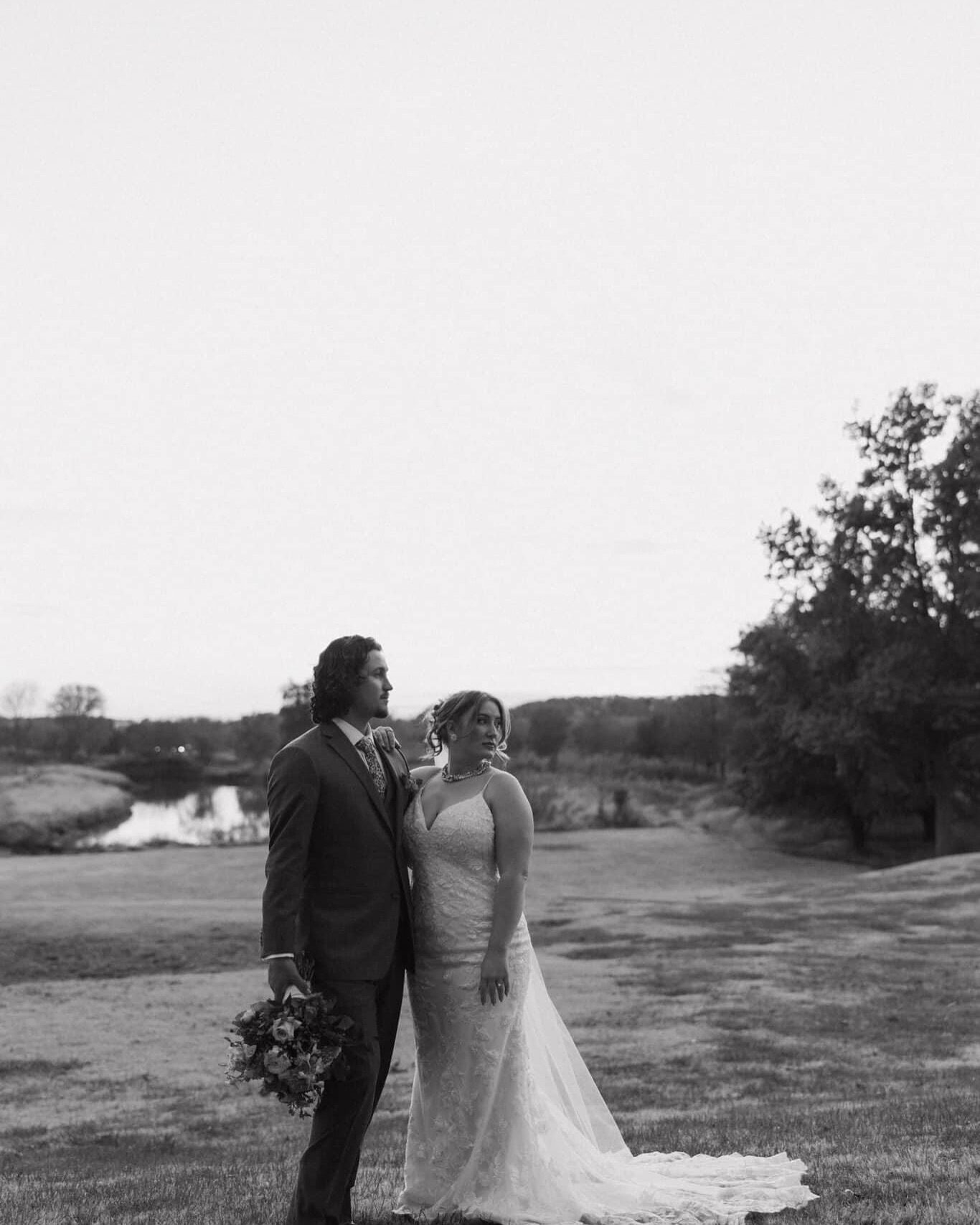 Newlyweds overlooking the countryside